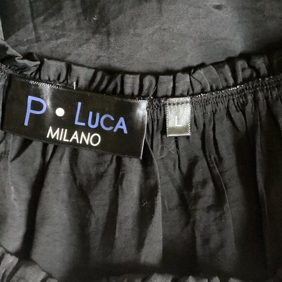 P Luca Milano L Black & White Ruffle Neck Embroidered Lace Front Top 108J - Picture 8 of 9